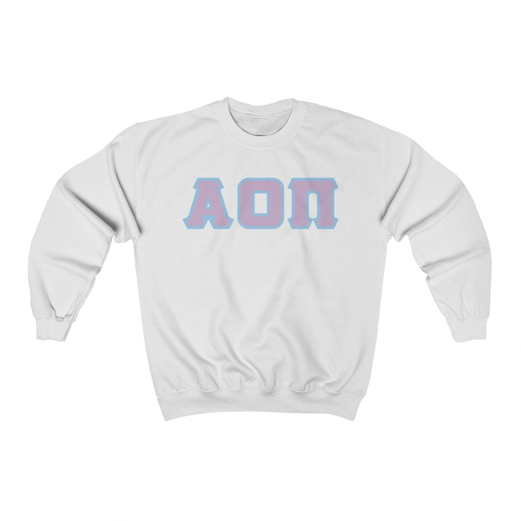 Alpha Omicron Pi Printed Letters | Lavender with L Blue Border Crewneck