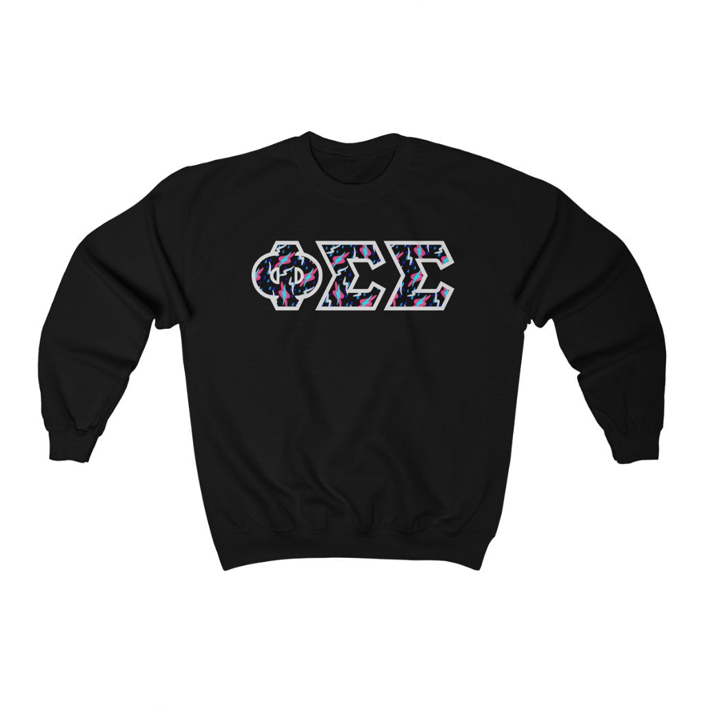 Phi Sigma Sigma Printed Letters | Bayside Black Crewneck