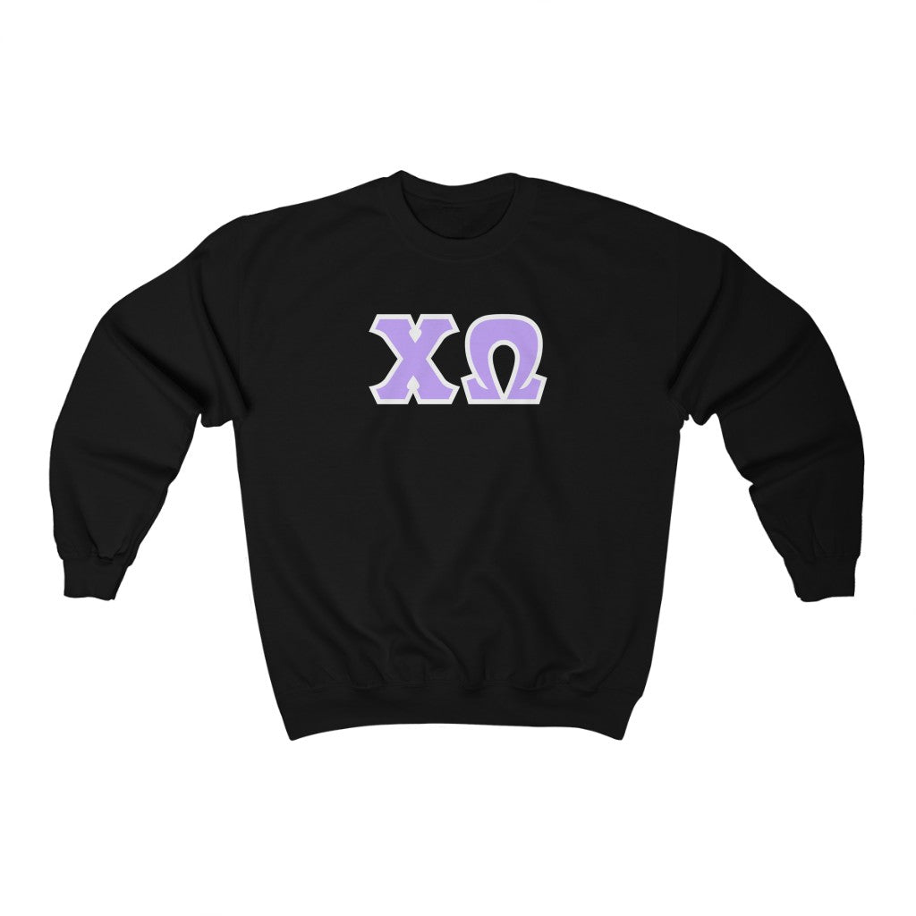 Chi Omega Print Letters | Purple with White Border Crewneck