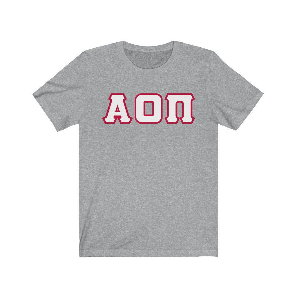 Alpha Omicron Pi Printed Letters | White with Red Border T-Shirt