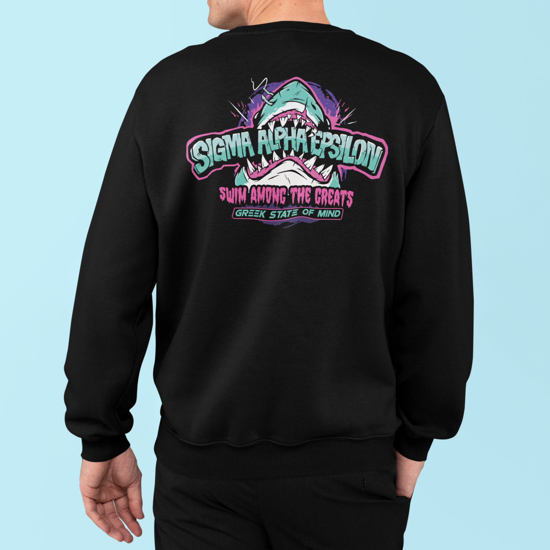 Black Sigma Alpha Epsilon Graphic Crewneck Sweatshirt | The Deep End | Sigma Alpha Epsilon Clothing and Merchandise model 