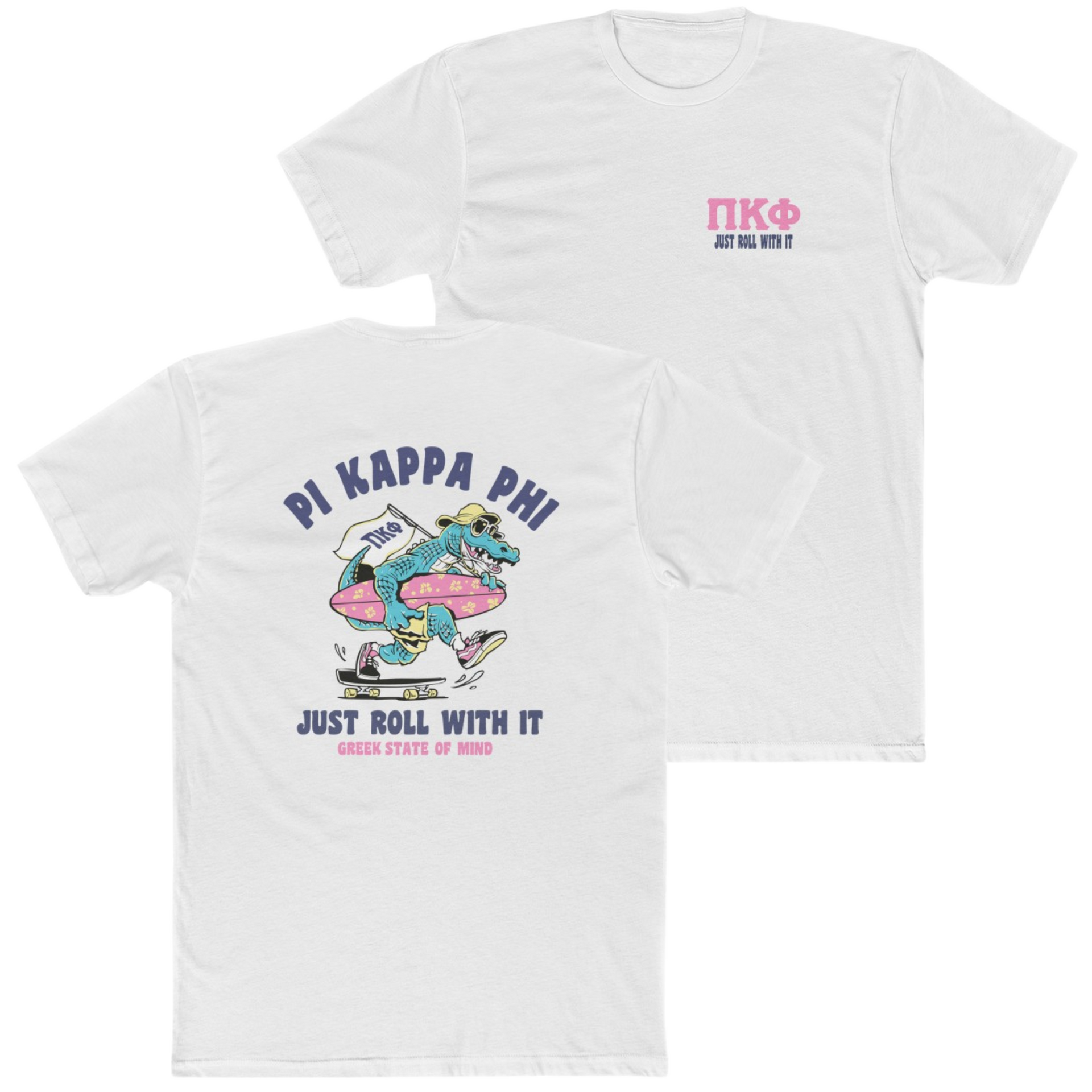 White Pi Kappa Phi Graphic T-Shirt | Alligator Skater | Pi kappa alpha fraternity shirt