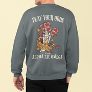 grey Alpha Tau Omega Graphic Crewneck Sweatshirt | Play Your Odds | Alpha Tau Omega Fraternity Merchandise back model