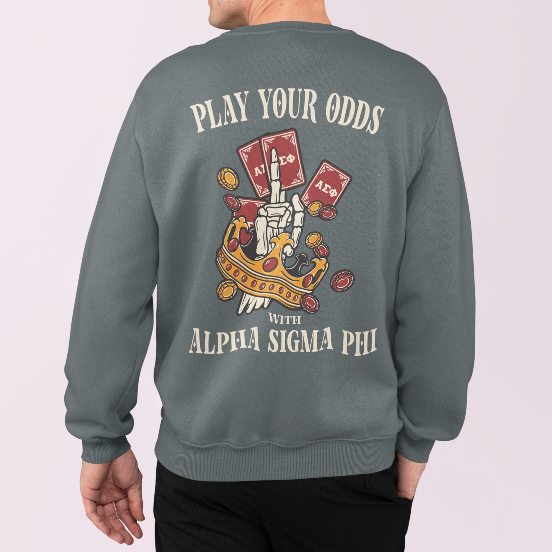 Alpha Sigma Phi Graphic Crewneck Sweatshirt | Play Your Odds | Alpha Sigma Phi Fraternity Crewneck Shirt  model 