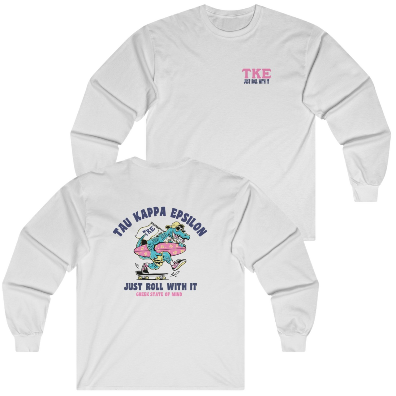 White Tau Kappa Epsilon Graphic Long Sleeve | Alligator Skater | TKE Clothing and Merchandise