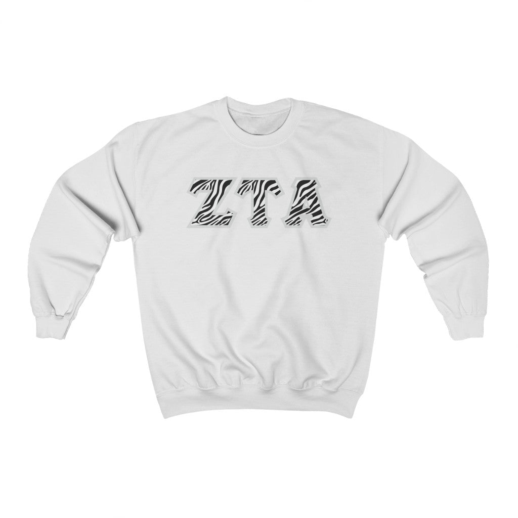 Zeta Tau Alpha Printed Letters | Zebra Print Crewneck