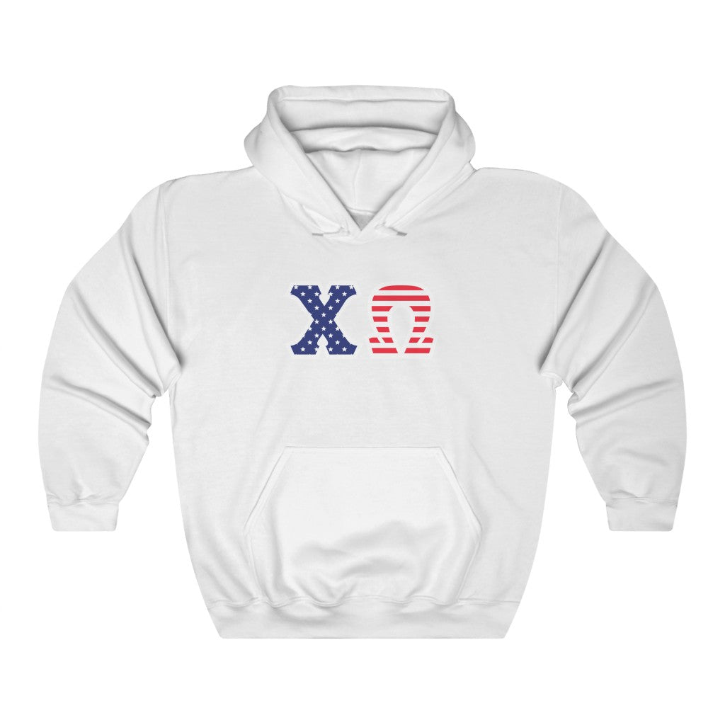 Chi Omega Printed Letters | American Flag Letters Hoodie