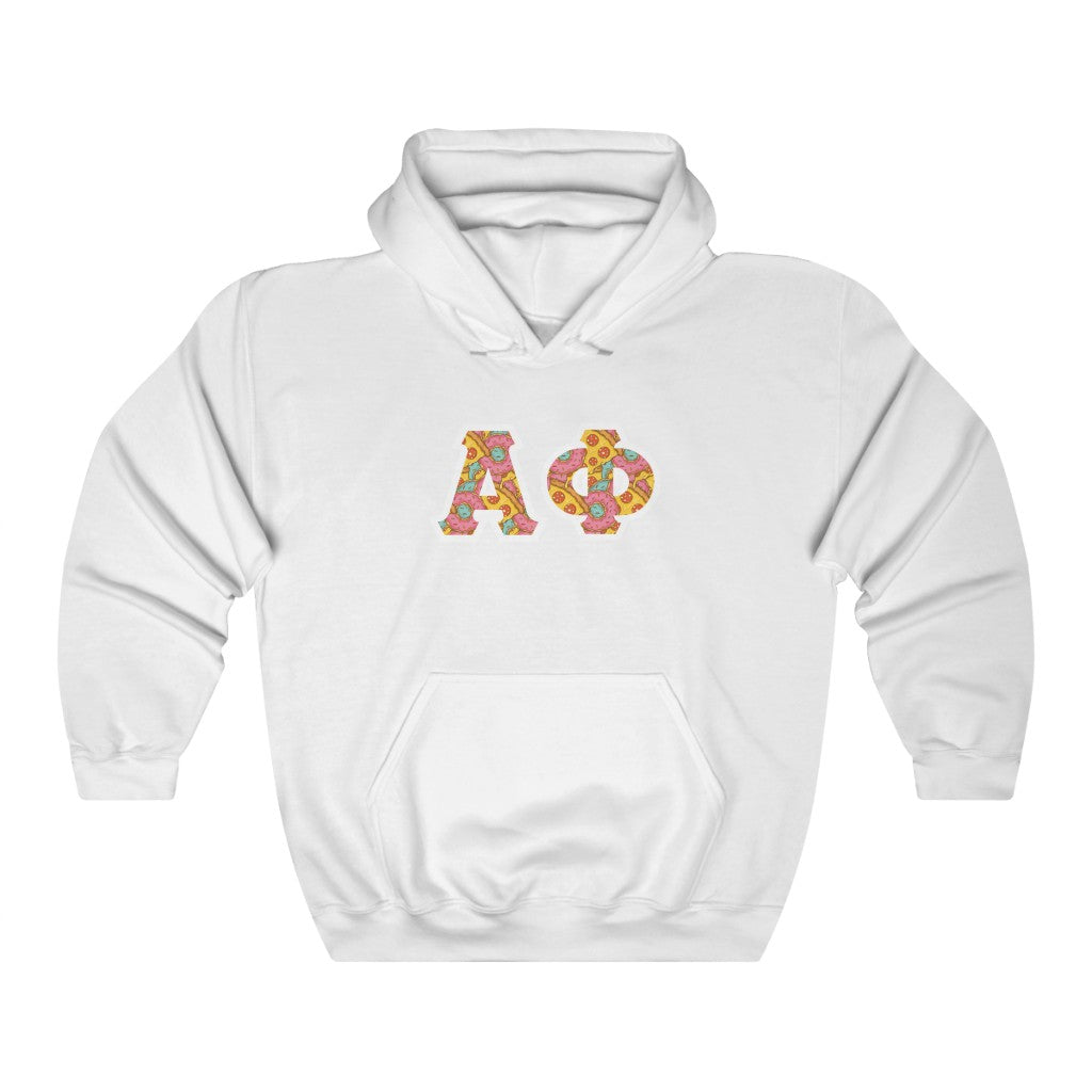Alpha Phi Printed Letters | Pizza and Donuts Hoodie