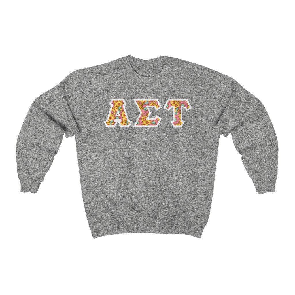 Alpha Sigma Tau Printed Letters | Pizza and Donuts Crewnecks