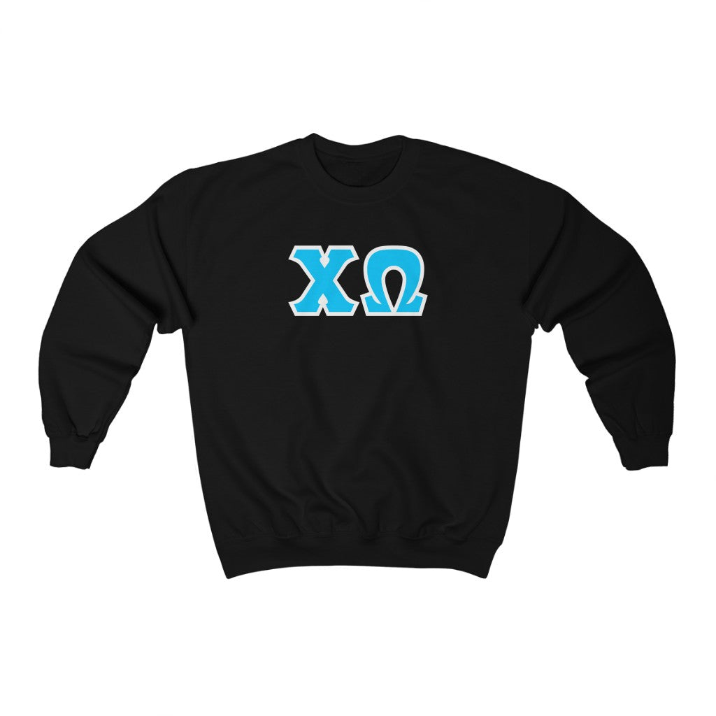 Chi Omega Printed Letters | Cyan with White Border Crewneck