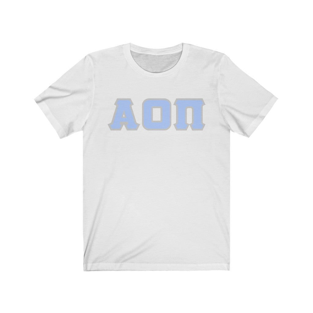 AOII Printed Letters | Light Blue With Grey Border T-Shirt