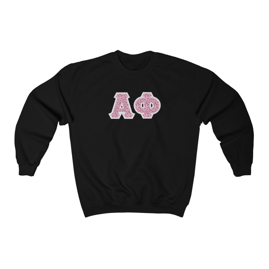 Alpha Phi Printed Letters | Pink Leopard Crewneck