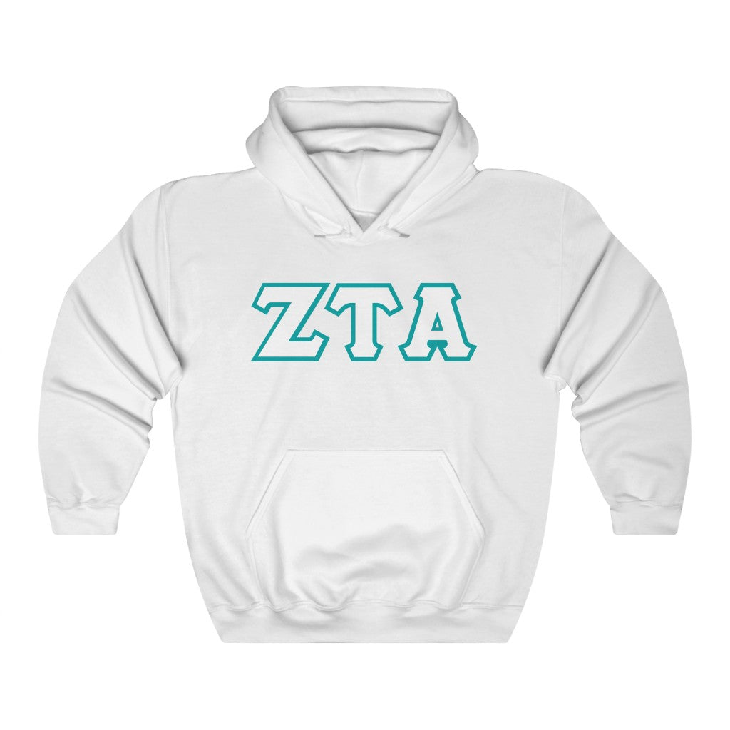 ZTA Printed Letters | White with Turquoise Border Hoodie