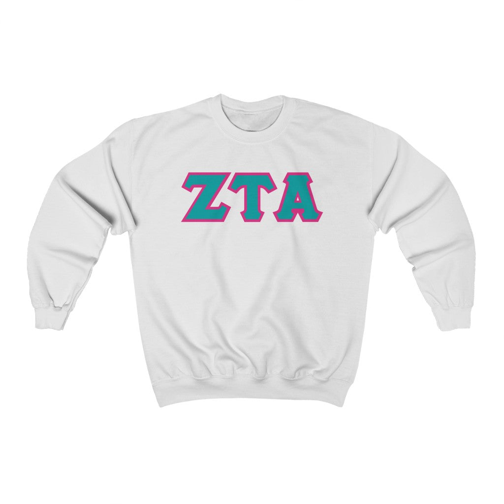 ZTA Printed Letters | Turquoise & Hot Pink Border Crewneck