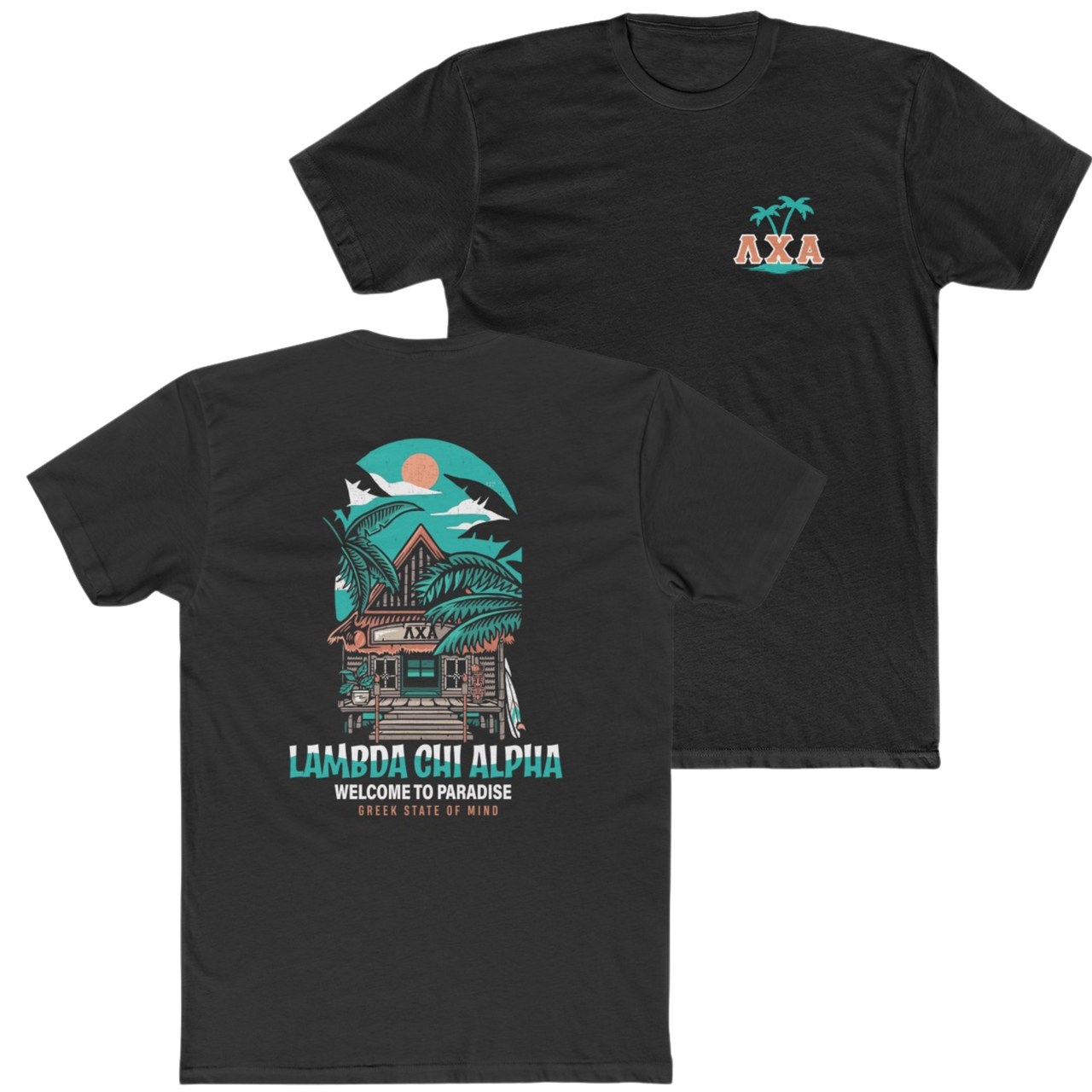 Black Lambda Chi Alpha Graphic T-Shirt | Welcome to Paradise | Lambda Chi Alpha Fraternity Shirt 