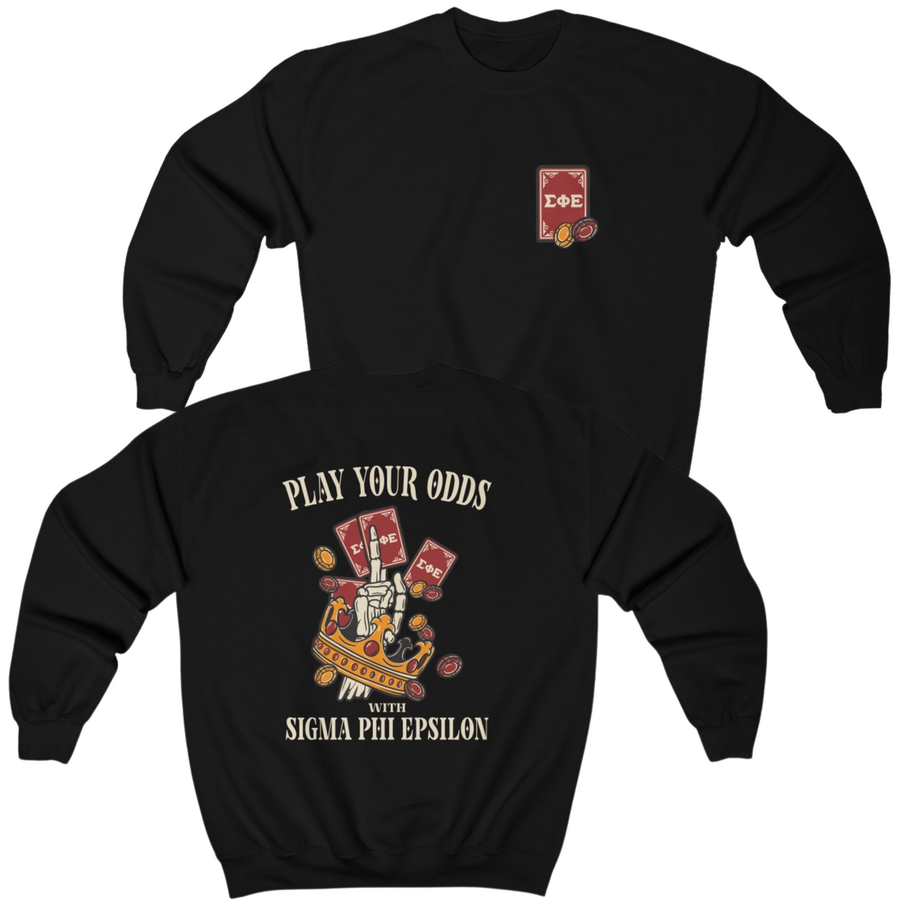 Black Sigma Phi Epsilon Graphic Crewneck Sweatshirt | Play Your Odds | SigEp Clothing - Campus Apparel 