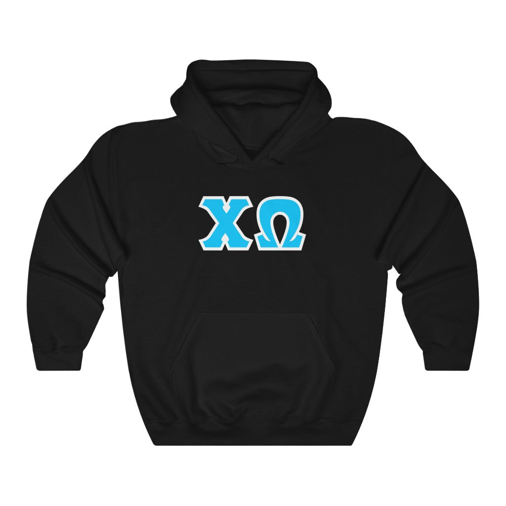 Chi Omega Printed Letters | Cyan with White Border Hoodie