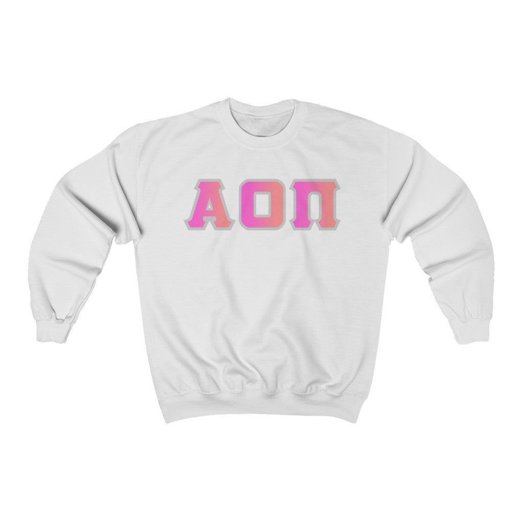 AOII Printed Letters | Bubble Gum with Grey Border Crewneck