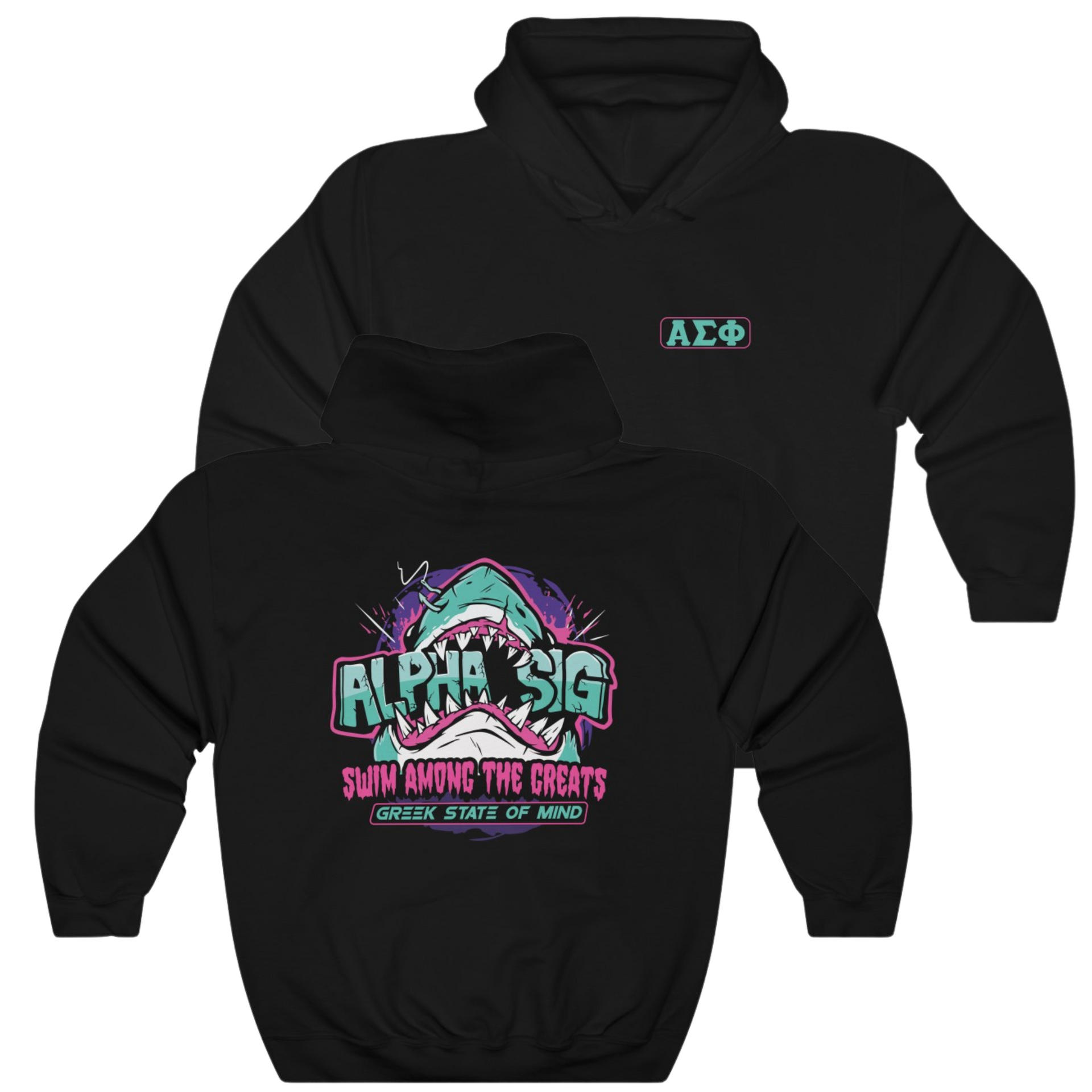 Black Alpha Sigma Phi Graphic Hoodie | The Deep End | Alpha Sigma Phi Fraternity Hoodie 