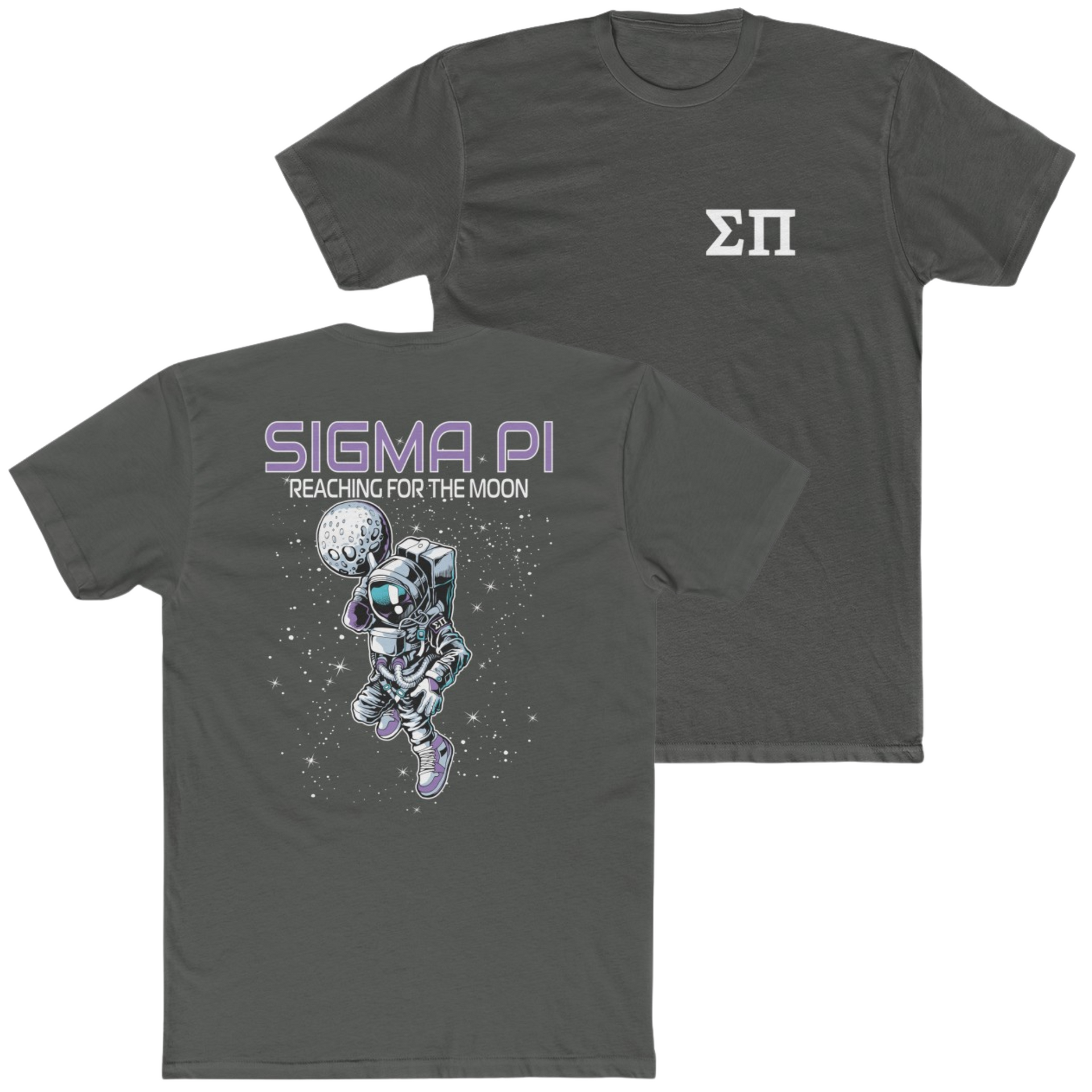 Grey Sigma Pi Graphic T-Shirt | Space Baller | Sigma Pi Apparel and Merchandise