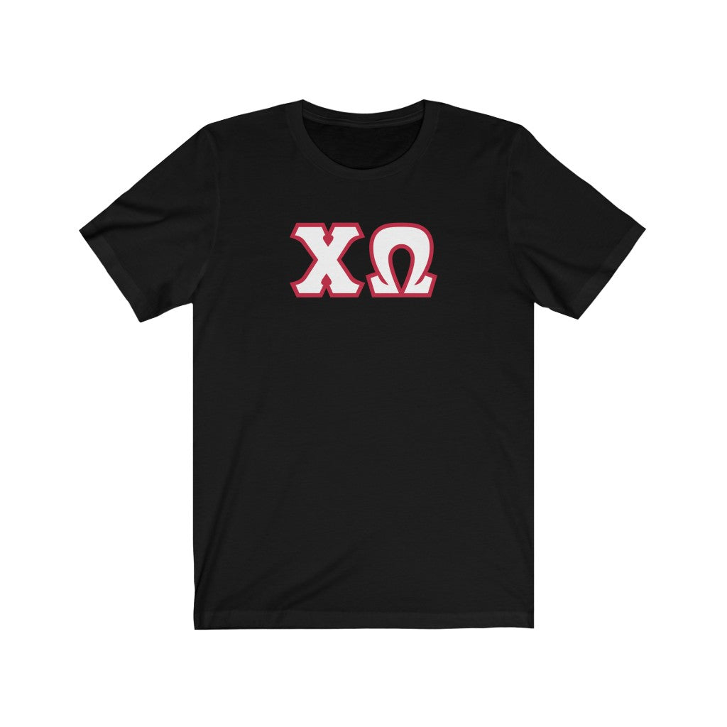 Chi Omega Print Letters | White & Cardinal Border T-Shirt