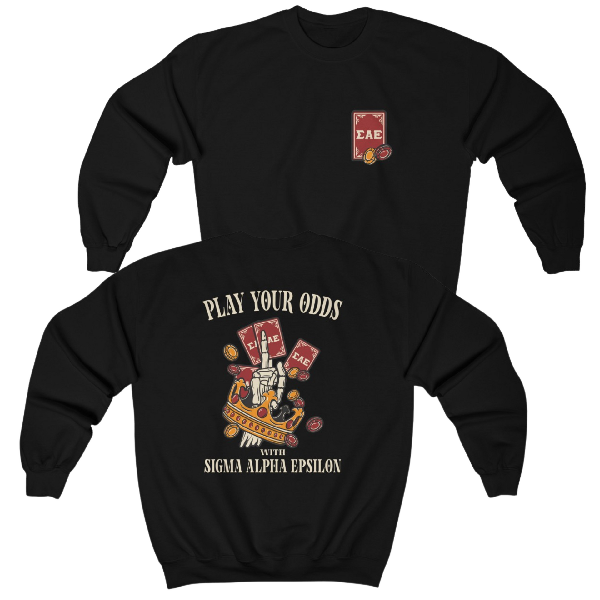 Black Sigma Alpha Epsilon Graphic Crewneck Sweatshirt | Play Your Odds | Sigma Alpha Epsilon Clothing and Merchandise