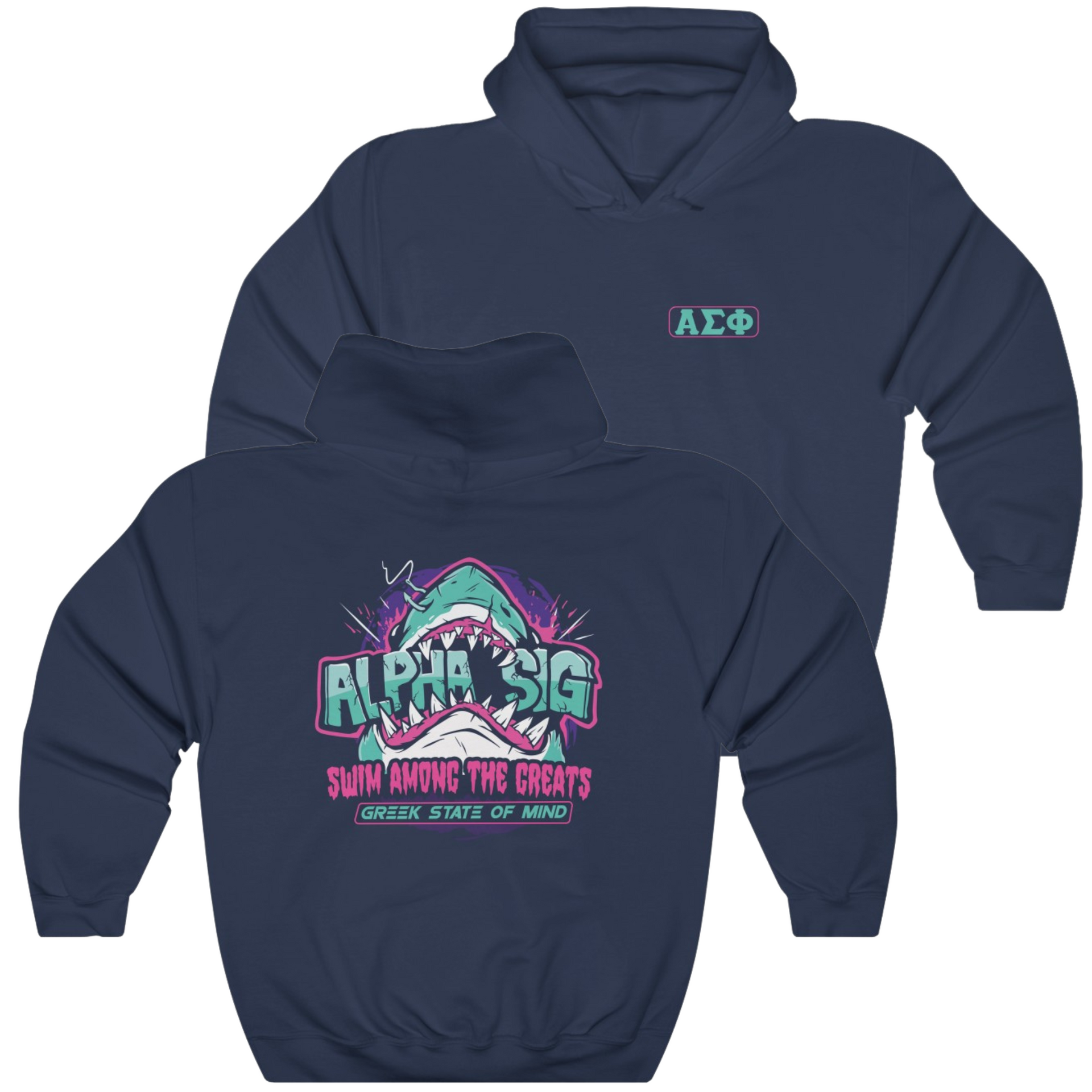 Navy Alpha Sigma Phi Graphic Hoodie | The Deep End | Alpha Sigma Phi Fraternity Hoodie 