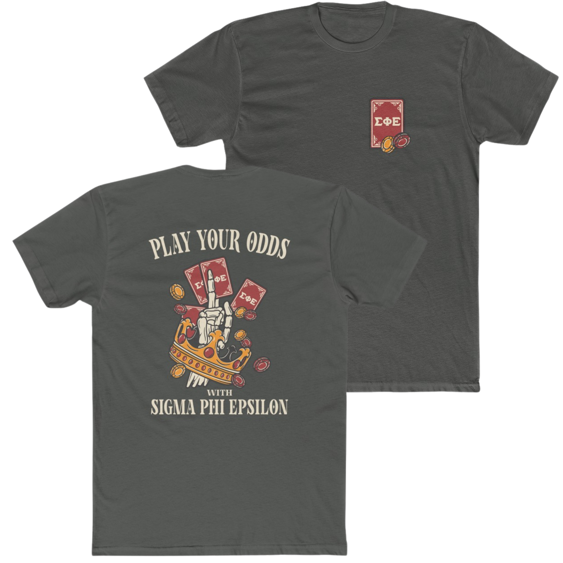 Grey Sigma Phi Epsilon Graphic T-Shirt | Play Your Odds | SigEp Clothing - Campus Apparel fraternity
