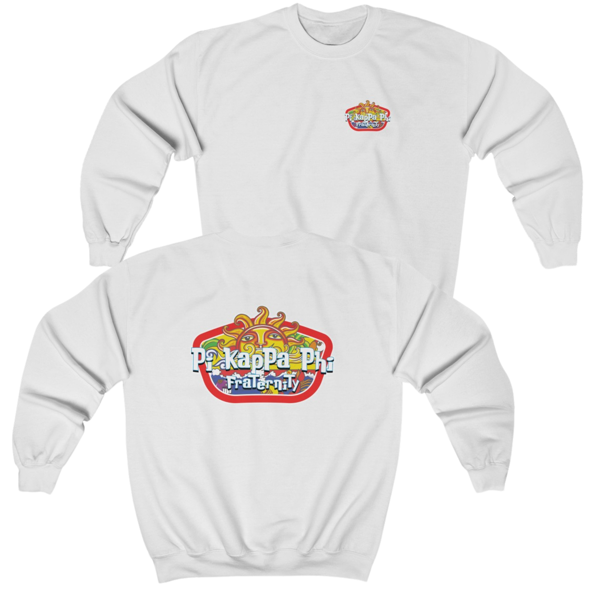 White Pi Kappa Phi Graphic Crewneck Sweatshirt | Summer Sol | Pi Kappa Phi Apparel and Merchandise