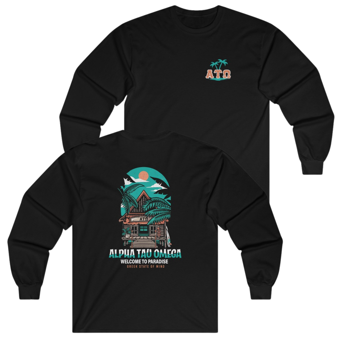 Black Alpha Tau Omega Graphic Long Sleeve T-Shirt | Welcome to Paradise | Alpha Tau Omega Apparel 