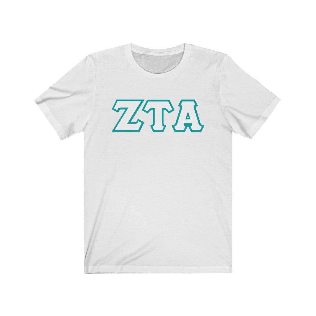 ZTA Printed Letters | White with Turquoise Border T-Shirt