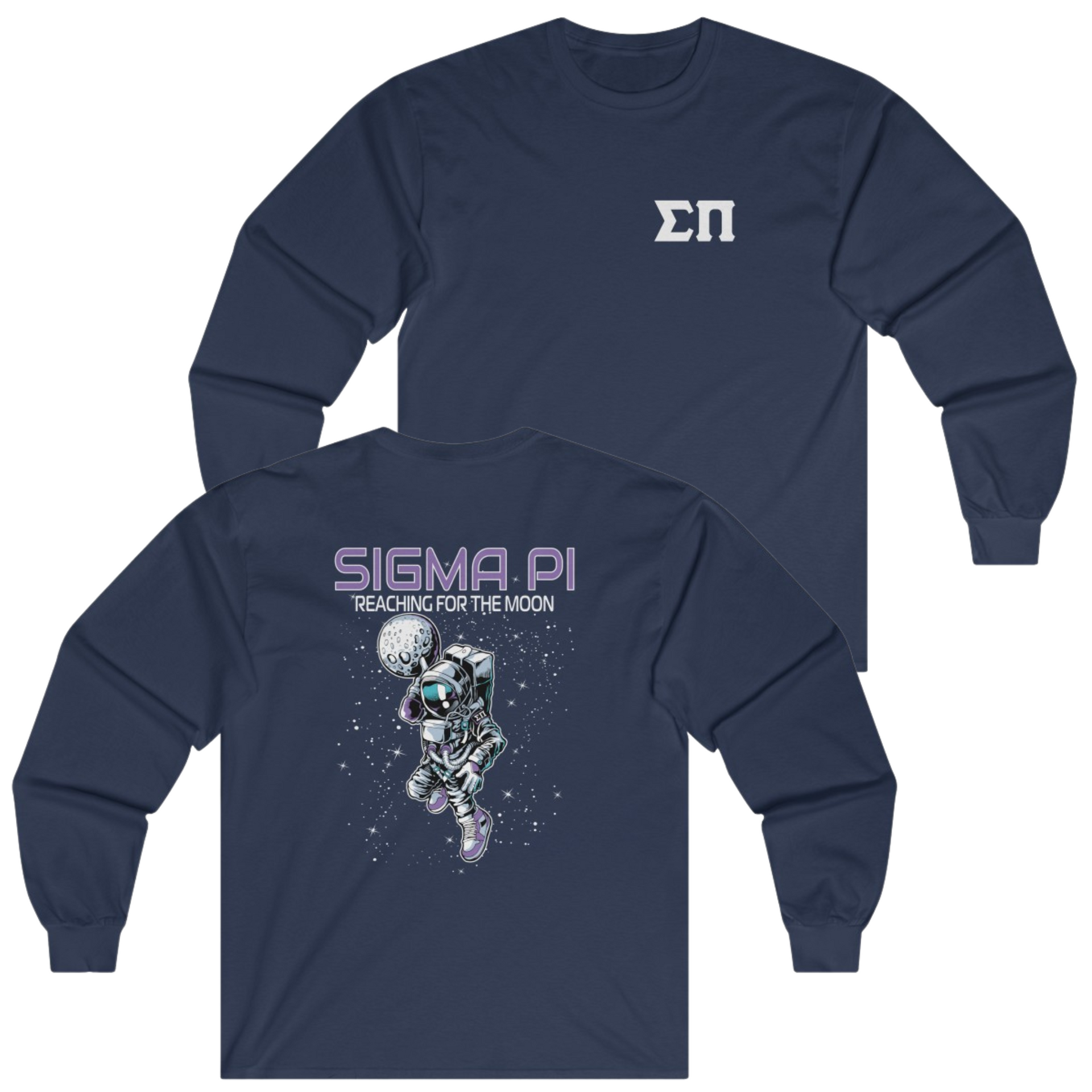Navy Sigma Pi Graphic Long Sleeve T-Shirt | Space Baller | Sigma Pi Apparel and Merchandise