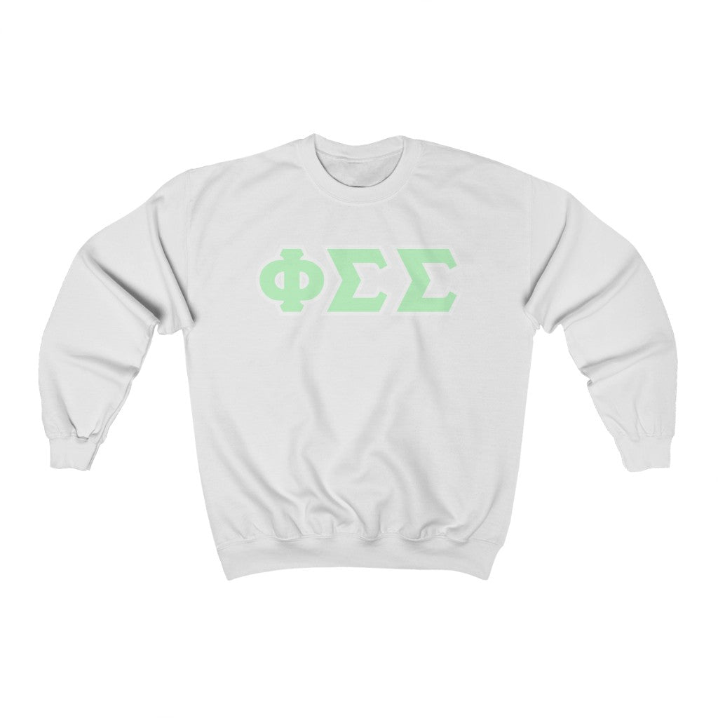 Phi Sigma Sigma Printed Letters | Mint with White Border Crewneck