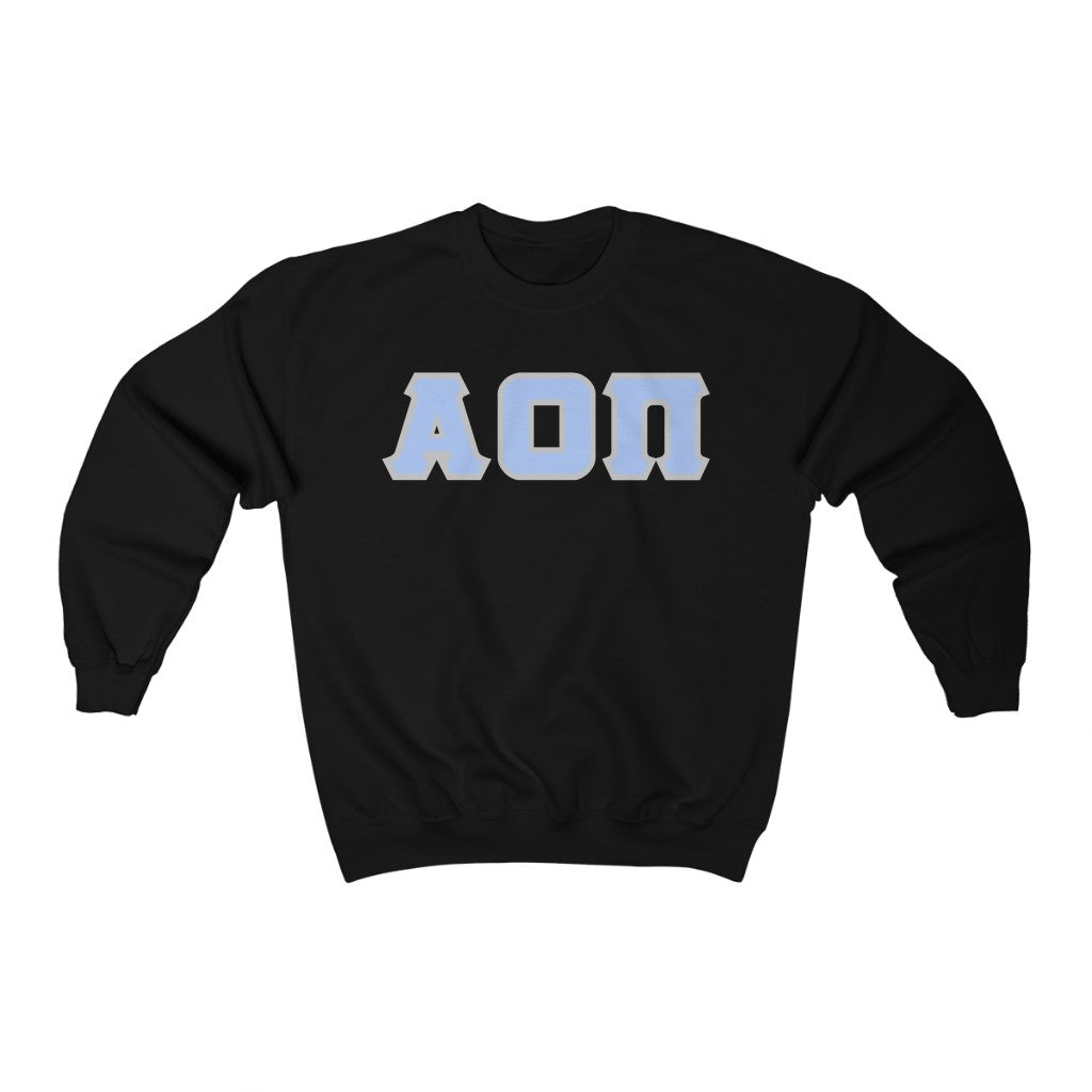 Alpha Omicron Pi Printed Letters | Light Blue With Grey Border Crewneck