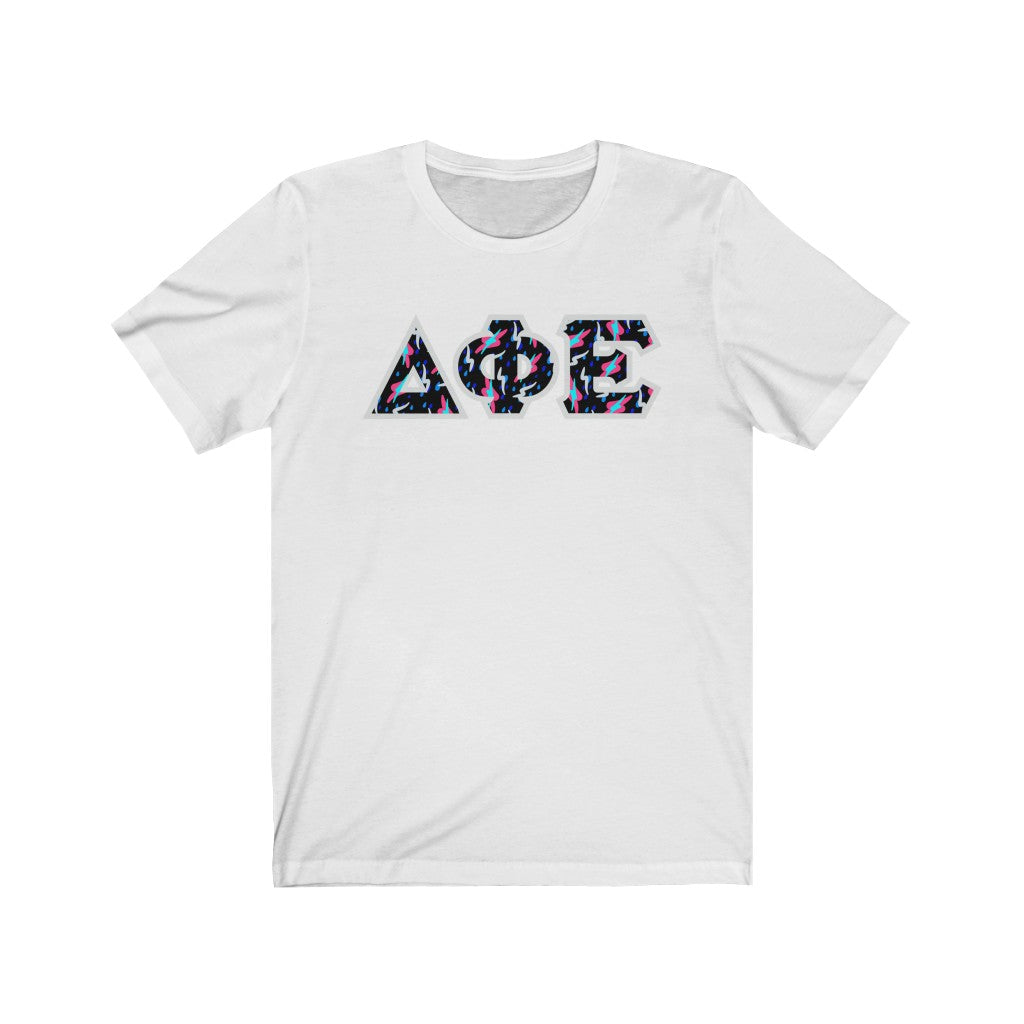 Delta Phi Epsilon Printed Letters | Bayside Black T-Shirt