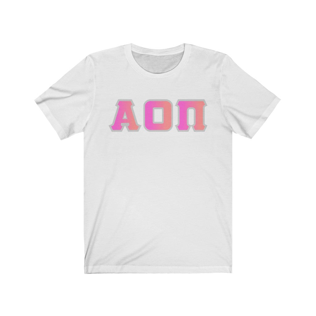 AOII Printed Letters | Bubble Gum with Grey Border T-Shirt