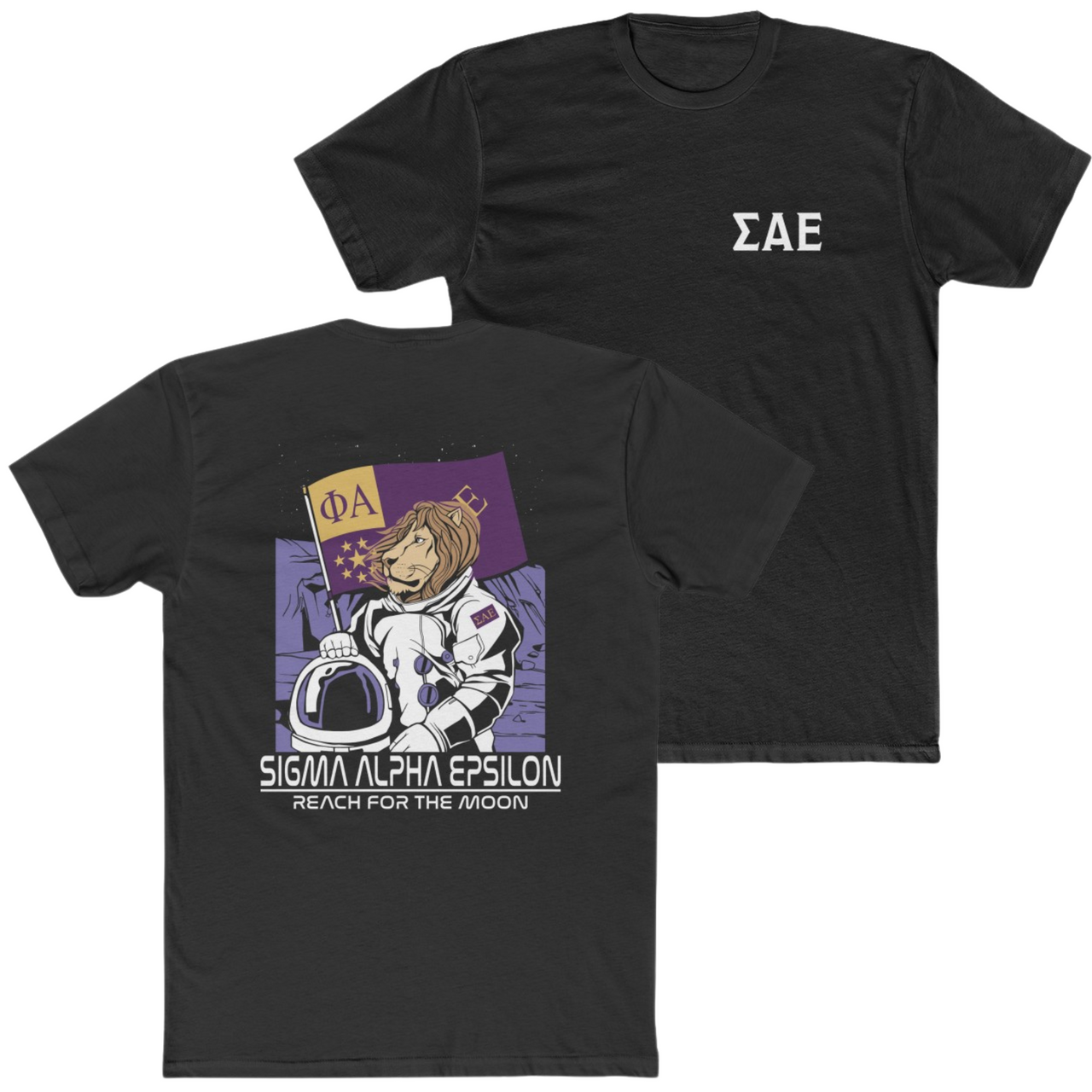 Black Sigma Alpha Epsilon | Space Lion Graphic T-Shirt | Sigma Alpha Epsilon Clothing and Merchandise