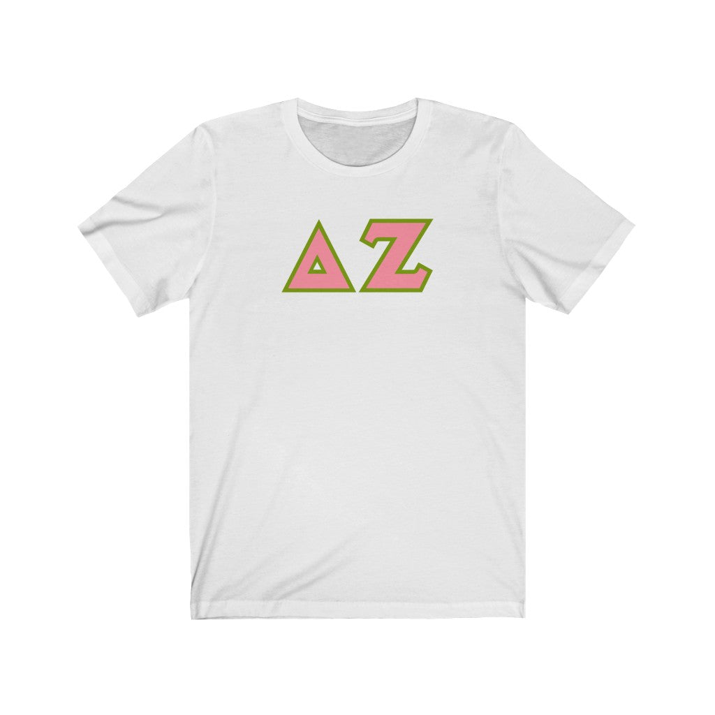 Delta Zeta Printed Letters | Pink & Green Border T-Shirt
