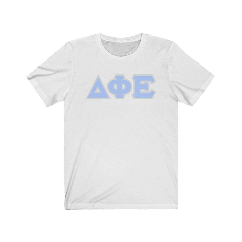 Delta Phi Epsilon Printed Letters | Pastel Blue & Grey Border T-Shirt