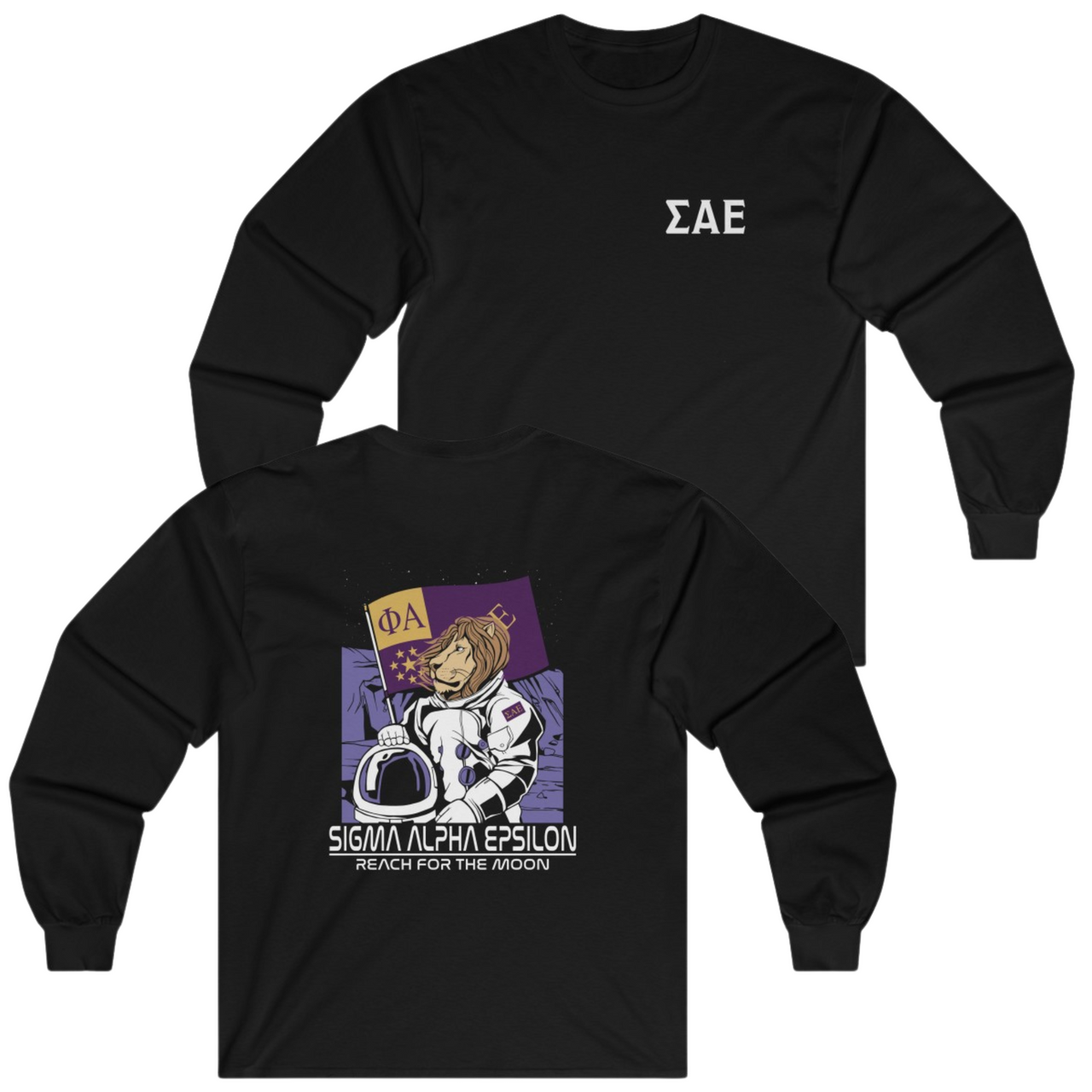 Black Sigma Alpha Epsilon Graphic Long Sleeve T-Shirt | Space Lion | Sigma Alpha Epsilon Clothing and Merchandise