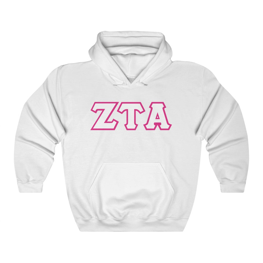 ZTA Printed Letters | White with Hot Pink Border Hoodie