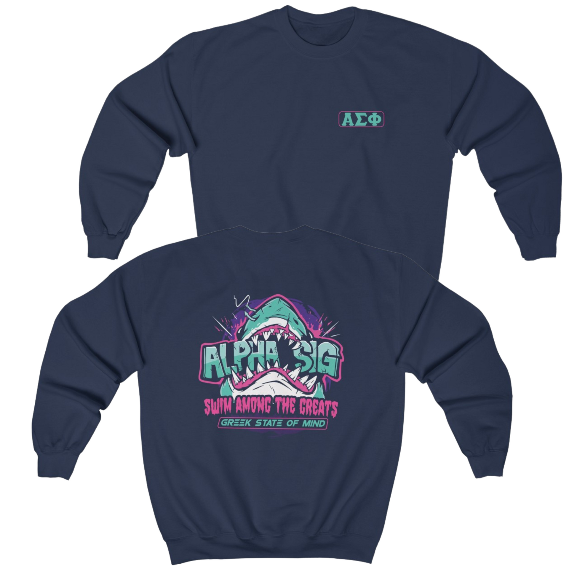 Navy Alpha Sigma Phi Graphic Crewneck Sweatshirt | The Deep End | Alpha Sigma Phi Fraternity Crewneck 