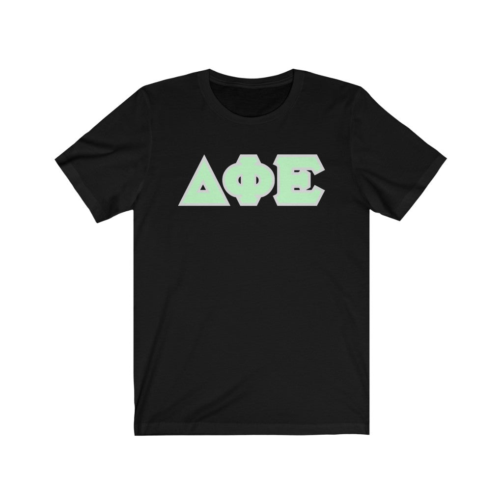 Delta Phi Epsilon Printed Letters | Mint with Grey Border T-Shirt
