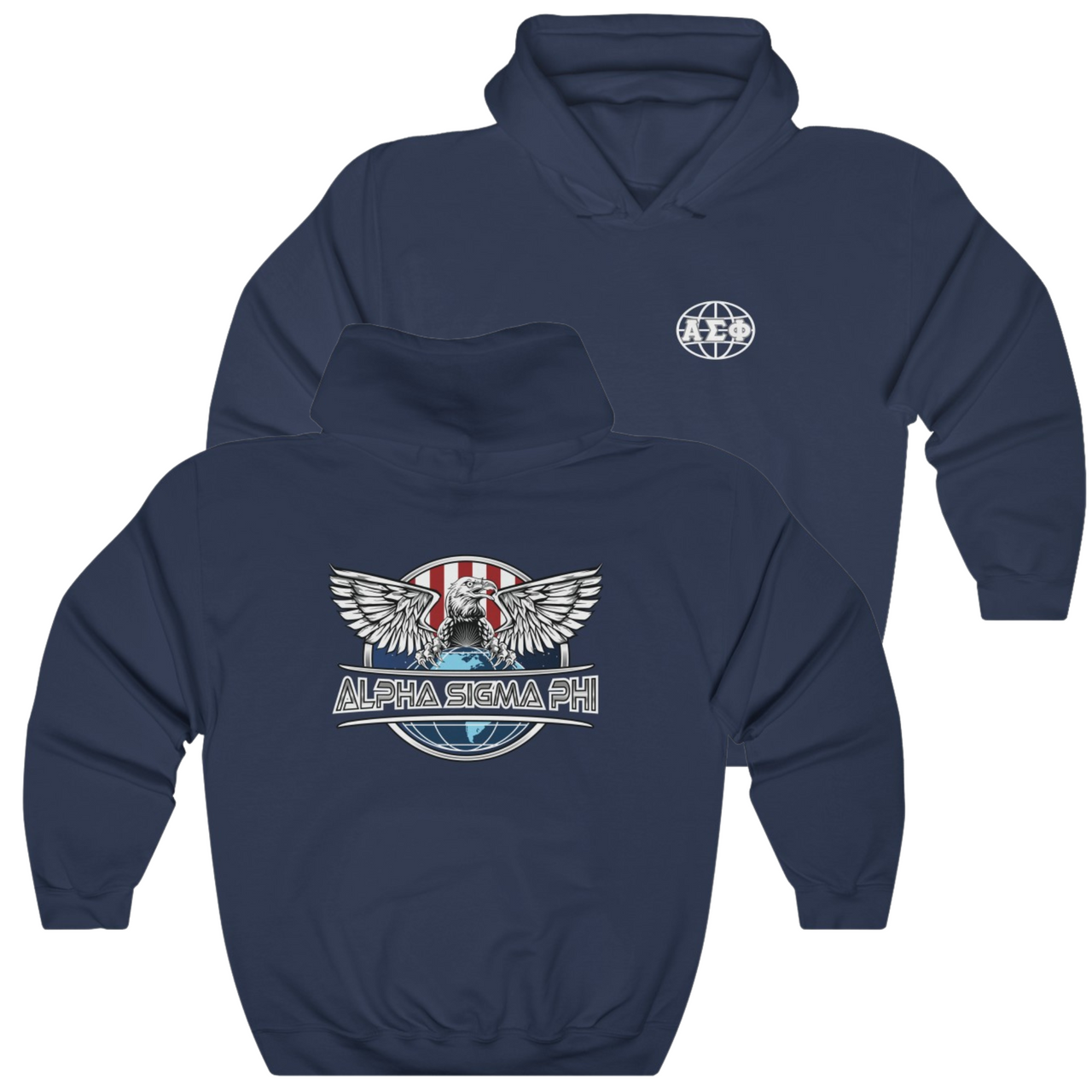 Navy Alpha Sigma Phi Graphic Hoodie | The Fraternal Order | Alpha Sigma Phi Fraternity Clothes 