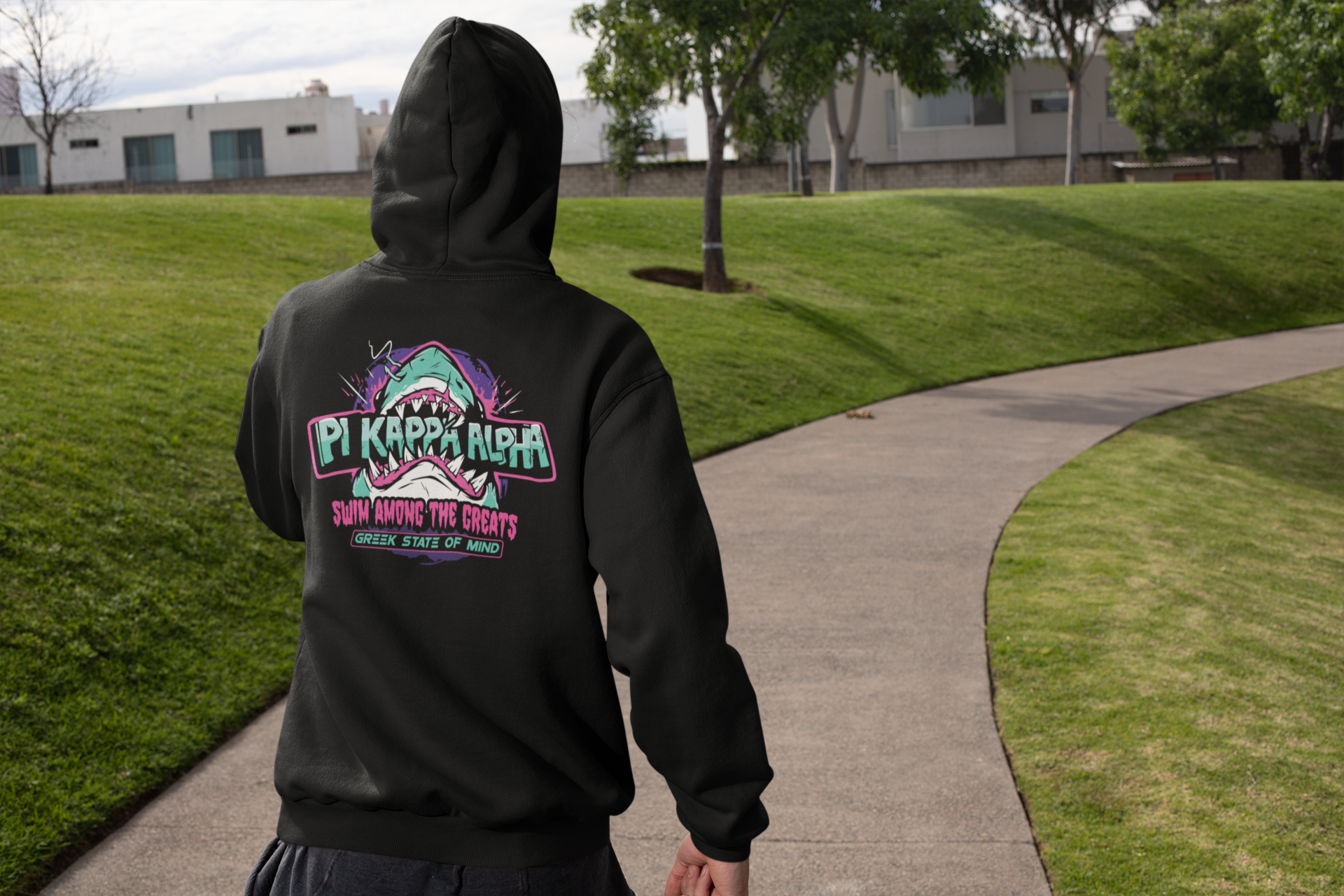 black Pi Kappa Alpha Graphic Hoodie | The Deep End | Pi kappa alpha fraternity shirt model 