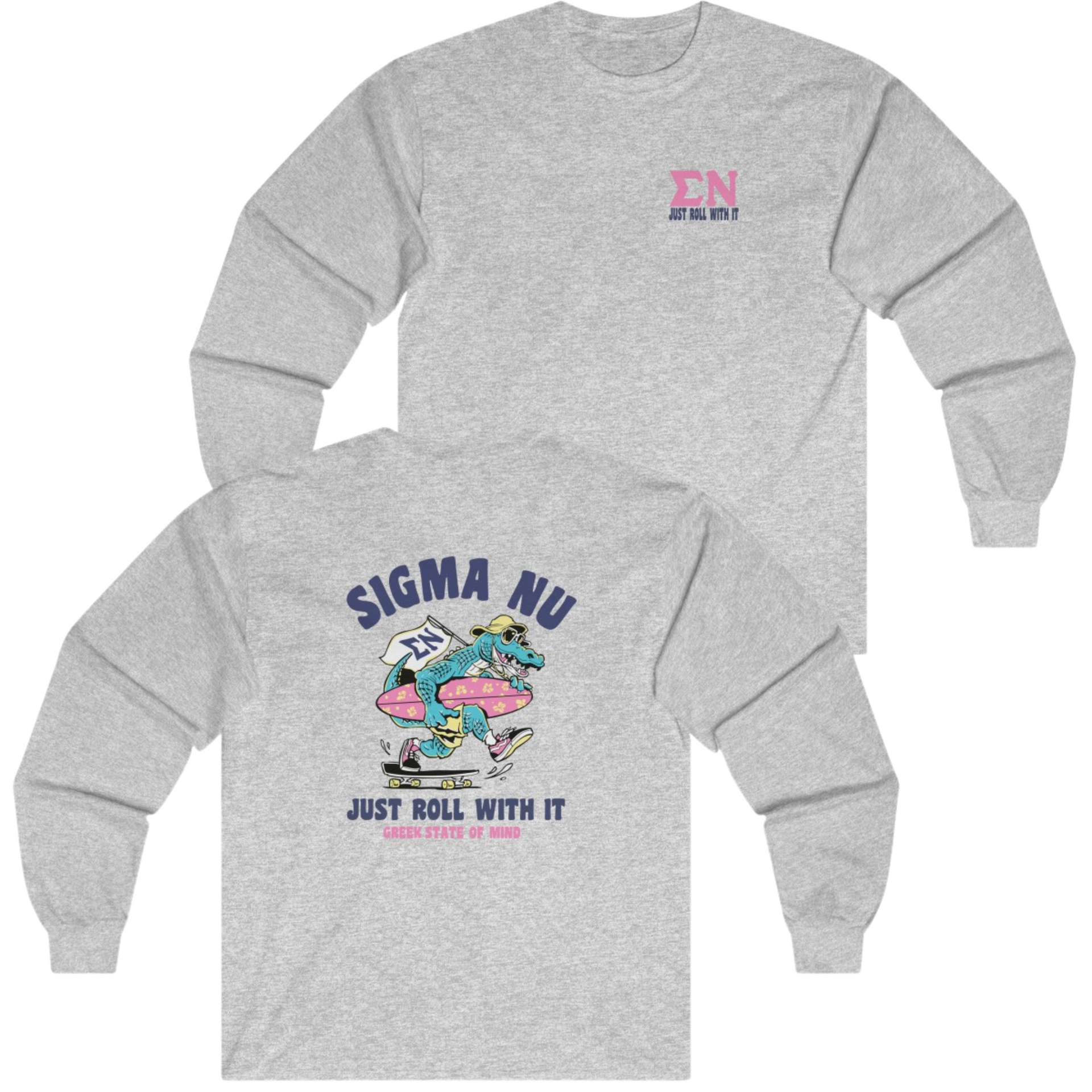 Grey Sigma Nu Graphic Long Sleeve | Alligator Skater | Sigma Nu Clothing, Apparel and Merchandise