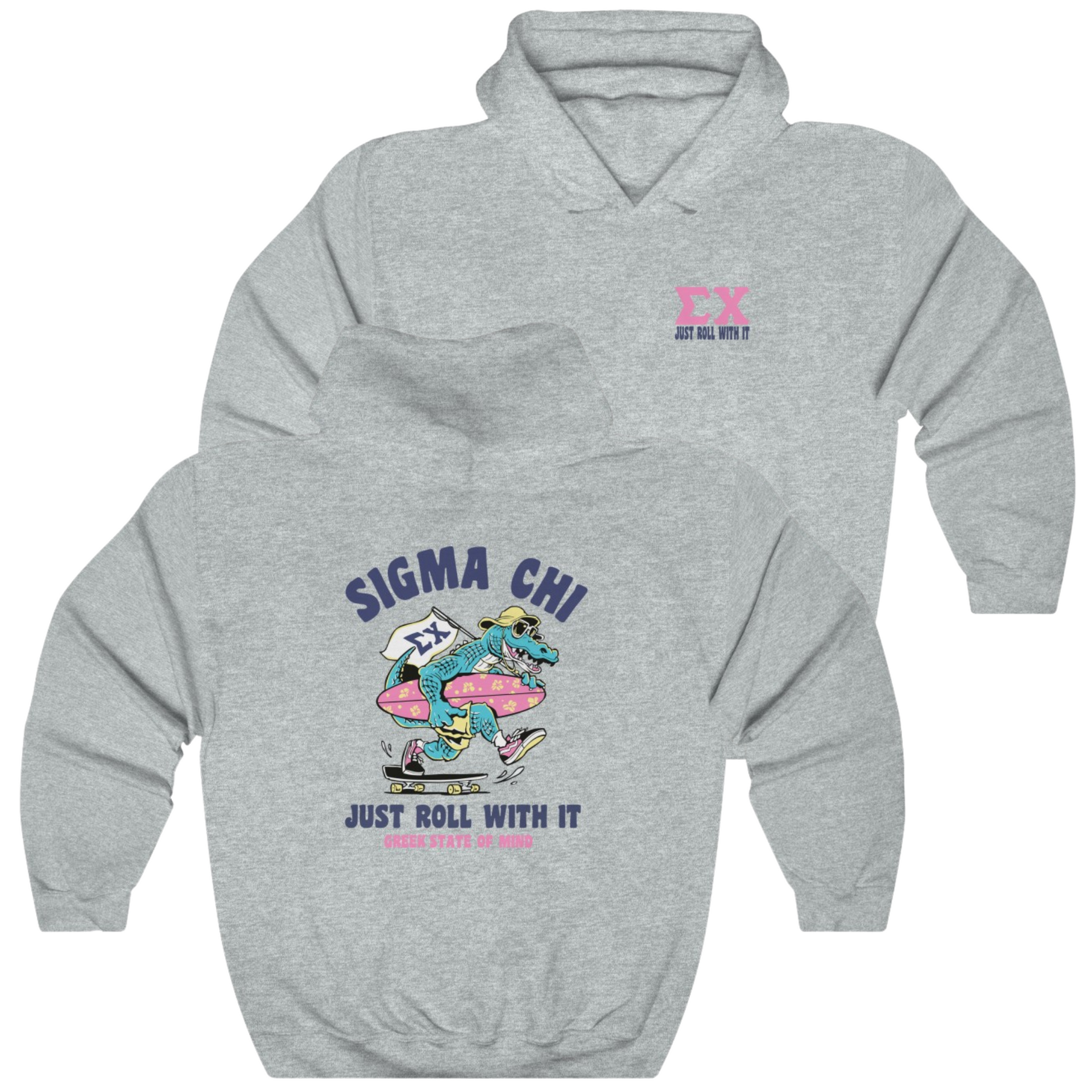 Grey Sigma Chi Graphic Hoodie | Alligator Skater | Sigma Chi Fraternity Apparel