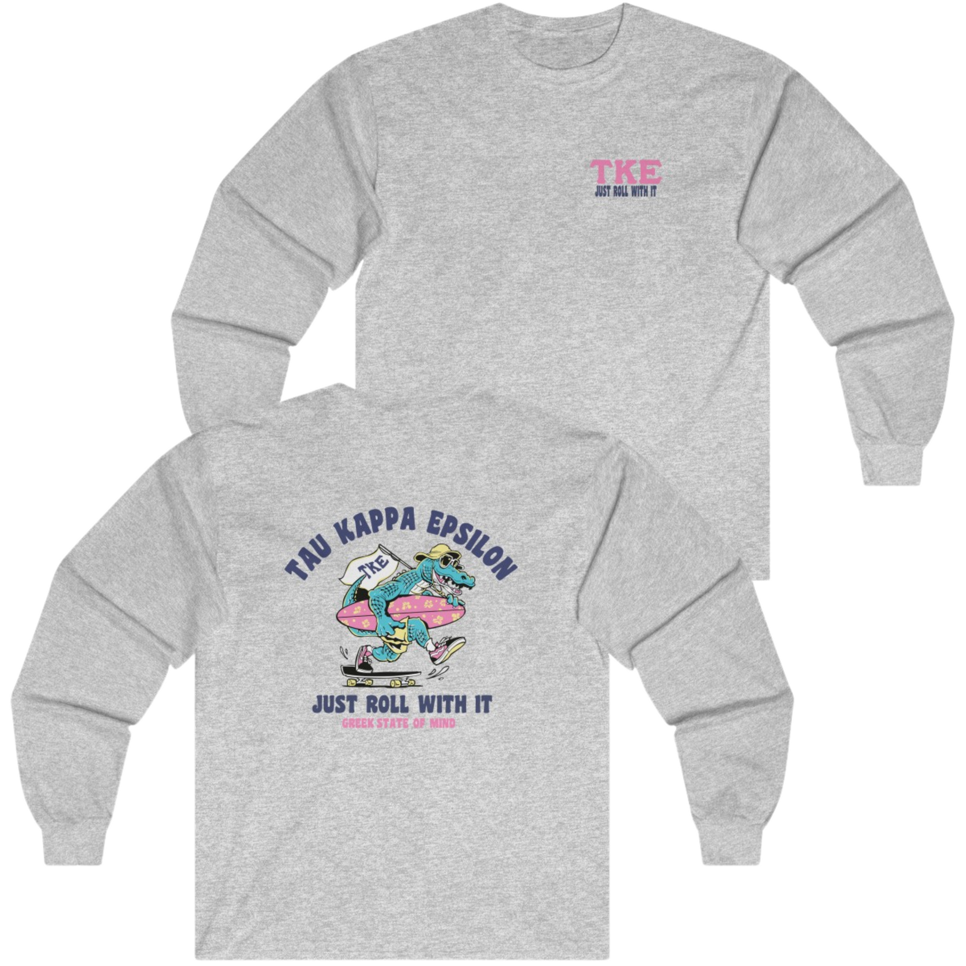 Grey Tau Kappa Epsilon Graphic Long Sleeve | Alligator Skater | TKE Clothing and Merchandise