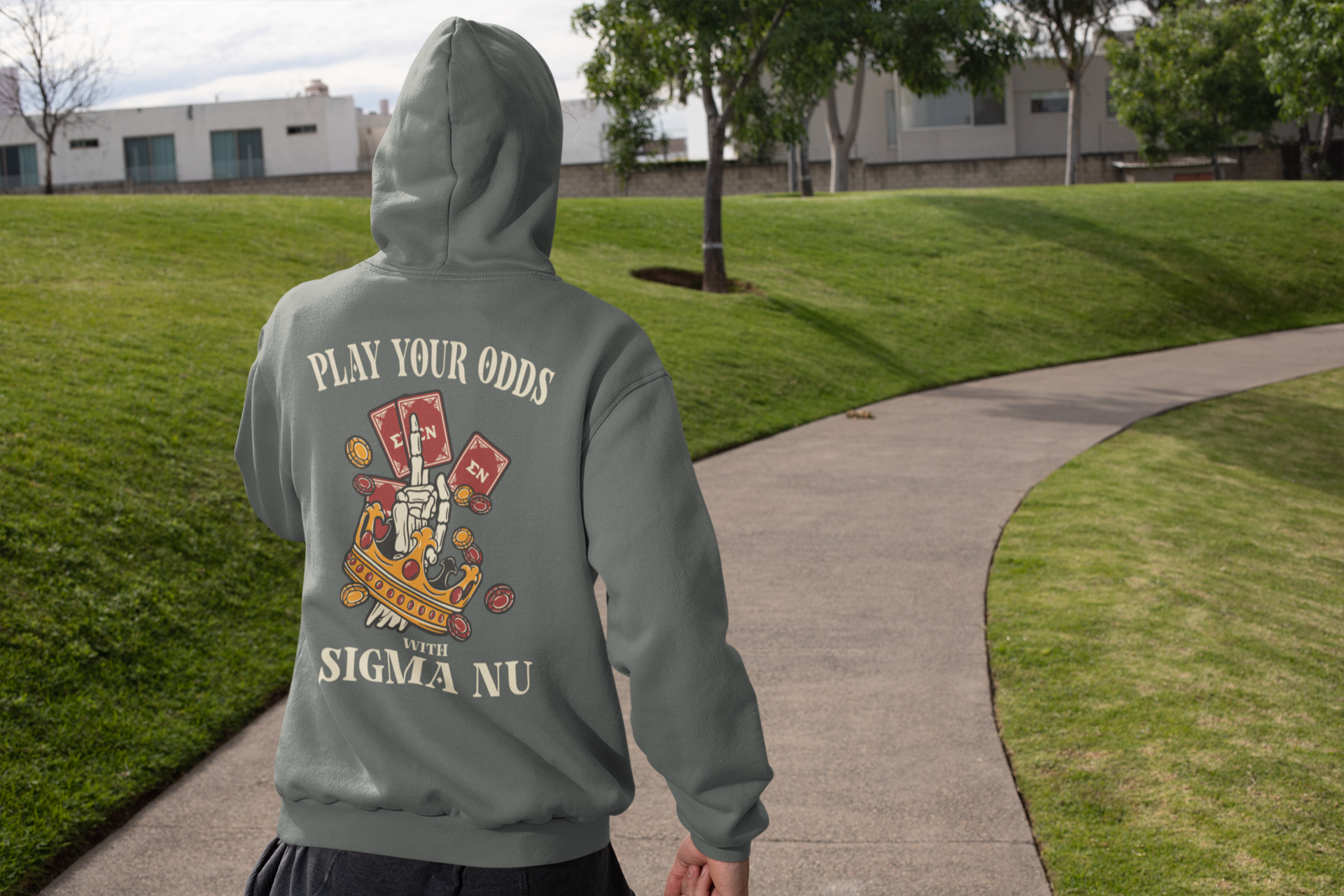 Grey Sigma Nu Graphic Hoodie | Play Your Odds | Sigma Nu Clothing, Apparel and Merchandise model 