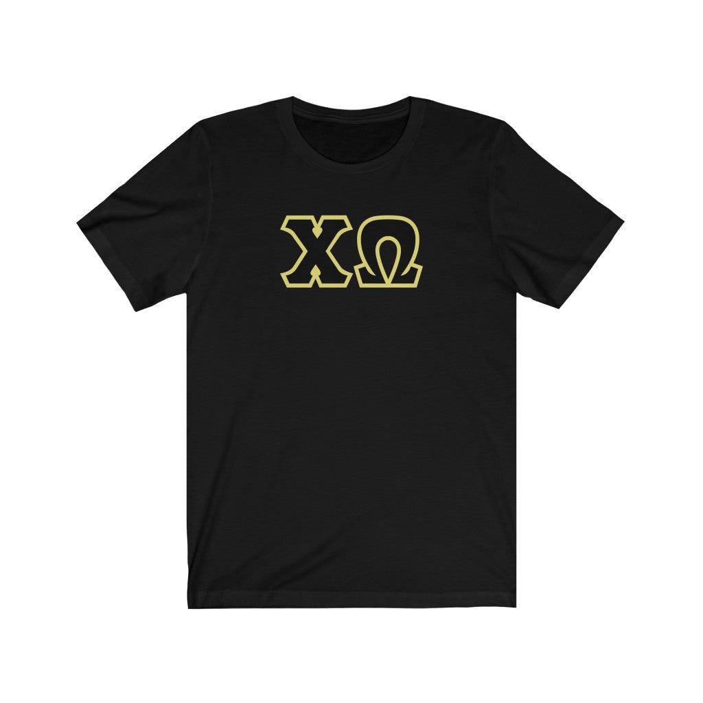 Chi Omega Print Letters | Black with Straw Border T-Shirt